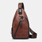 Men PU Leather Multi-pocket Waterproof Casual Crossbody Bag Chest Bag Sling Bag - Brown