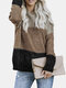 Women Contrast Color Patchwork Long Sleeve Casual Sweater - Brown Gray