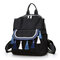 Women Oxford Waterproof Large Capacity Tassel Backpack - Black