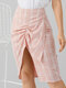 Check Print Folds Zip Irregular Hem Skirt For Women - Pink