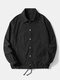 Mens Corduroy Solid Button Up Drawstring Hem Casual Jackets - Black
