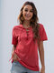 Solid Lace-up Design V-neck Short Sleeves T-shirt - Red