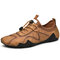 Men Hand Stitching Soft Microfiber Leather Driving Shoes - Brown