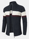 Mens Panel Stitching Stand Collar Zipper Design Knitted Casual Cardigans - Navy