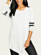 Striped Long Sleeve O-neck Casual Plus Size Blouse - White