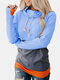 Contrast Color Patchwork Long Sleeve Sweatshirt For Women - Blue