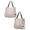 Women Canvas Solid Color Large Capacity Tote Handbag Shoulder Bag - Beige