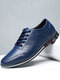 Men Plaid Leather Lace Up Business Casual Shoes - Blue
