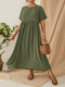 فستان بوهيمي مخطط بخصر مطاطي مقاس Plus - أخضر