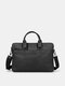 Men Vintage Faux Leather Multi-Carry Large Capacity Solid Color Briefcase Business Crossbody Bag - Black