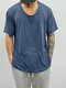 Mens Solid U-Neck Short Sleeve Loose T-Shirt - Blue