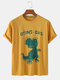 Mens Funny Cartoon Dinosaur Print Casual Breathable Round Neck T-Shirts - Yellow