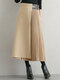 Solid Pleated Stitch Elegant Midi Skirt For Women - Apricot