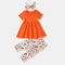 3Pcs Girl's Flower Short-sleeved Casual Orange Clothing Set For 1-5Y - Orange