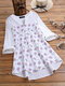 Vintage Printed Notched Neck Patchwork Button Long Sleeve Blouse - White