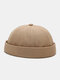 Unisex Cotton Solid Color Trendy Simple All-match Adjustable Brimless Beanie Landlord Caps Skull Caps - Khaki