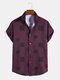 Mens Pinstripe Geo Print Lapel Casual Short Sleeve Shirts - Wine Red
