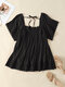 Guipure Lace Solid Square Collar Short Sleeve Blouse - Black
