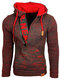 Mens Letter V-Neck Zip Knit Pullover Casual Drawstring Hooded Sweaters - Red1