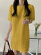 Puff Sleeve Solid Color Crew Neck Casual Dress - Yellow