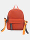Women Backpack Canvas Metal Detail Front Zipper Mini Backpack - Orange