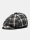 Men Woolen Cloth Cotton Color-match Lattice Vintage Casual Octagonal Hat Newsboy Hat Painter Hat Flat Cap - Black Woolen Cloth