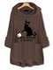 Casual Pockets Embroidered Cat Fleece Hoodies - Coffee