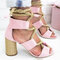 Plus Size Women Ladies Fashion Lace Up Peep Toe Chunky Heel Sandals - Pink