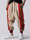 Mens Ethnic Pattern Contrast Patchwork Striped Cuff Loose Pants Winter - Apricot