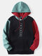 Mens Japanese Character Embroidered Colorblock Stitching Street Drawstring Hoodies - Black