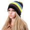 Women Knitted Multicolor Color Stripe Beanie Cap Casual Foldable Warm Head Hat - Black