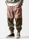 Uomo patchwork bicolore casual con coulisse in vita sciolto Pantaloni Inverno - Cachi