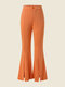 High Waist Solid Double Slit Hem Bootcut Leg Pants - Orange