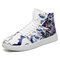 Men Graffiti High Top Lace Up Casual Round Toe Skate Shoes - White