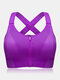Plus Size Front Zipper Full Coverage Shockproof Yoga Sport Bras - Purple