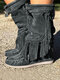 Große Größe Damen Retro-Nähte Quastendekor Bequemer Slip-on Mokassin mit mittlerer Wade Stiefel - Grau