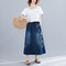Install New Literary Simple Denim Embroidery Skirt Fat Mm Slim Slim Long Skirt - Navy Blue