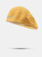 Unisex Knitted Solid Letter Embroidered Anti-wear Vintage Breathable Beret Flat Cap - Yellow