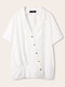 Solid Color Lapel Short Sleeve Plus Size Casual Shirt - White