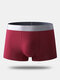 Men Nylon Seamless Plain Boxer Briefs Silver Waistband Breathable Contour Pouch Underwear - Red