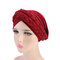 Women Soft Embroidered Headband Multicolor Twist Braid Turban Cancer Cap - Wine Red