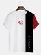 मेन्स जापानी प्रिंट पैचवर्क स्ट्रीट कॉटन शॉर्ट स्लीव टी-शर्ट्स - सफेद
