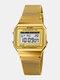 Fashion Men Watch Date Week Display Stopwatch Waterproof LED Light Business Mesh Belt Digital Watch - Gold