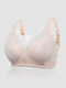 Plus Size Women Lace Trim Wireless Mesh Insert Floral Breathable Full Coverage Bras - Gray