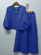 Damen-Hose mit einfarbigen Laternenärmeln, legere Kombination - Blau