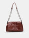 Women Faux Leather Chain Design Large Capacity Messenger Bag Crossbody Bag Shoulder Bag - Coffee