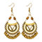 Vintage Geometric Hollow Half-round Tassel Pendant Earrings Turquoise Carved Beads Long Earrings - Gold+White