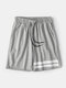 Men Solid Color Soft Stripes Home Loungewear Comfy Loose Pajamas Shorts - Grey