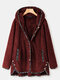Пэчворк с флисовым цветочным принтом Plus Размер Пальто с капюшоном и карманами - Красный