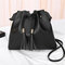 Women String PU Leather Bucket Bags Solid Leisure Crossbody Bag - Black